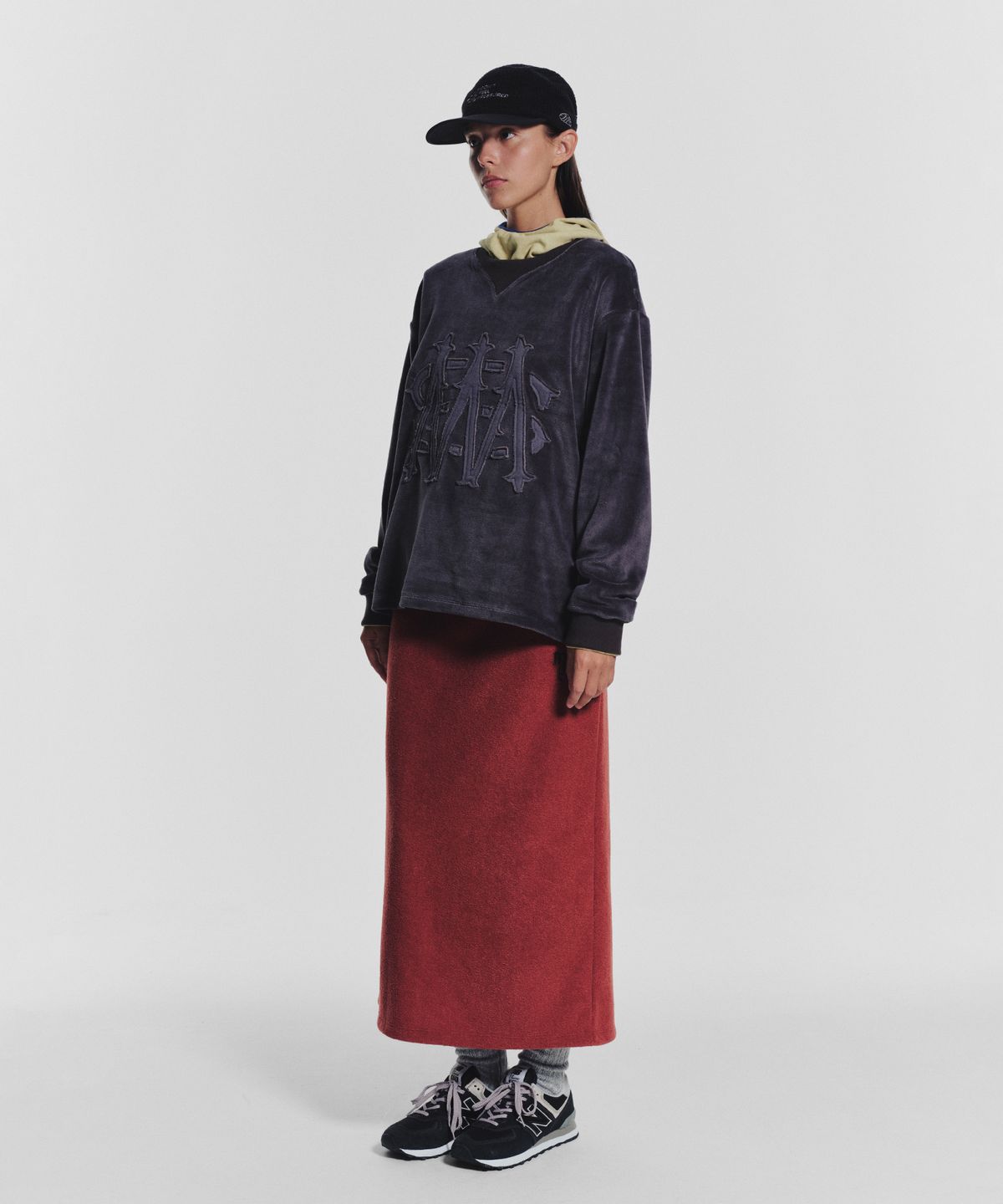 미나수(MENASOO) Terry Fleece Long Skirt_Red