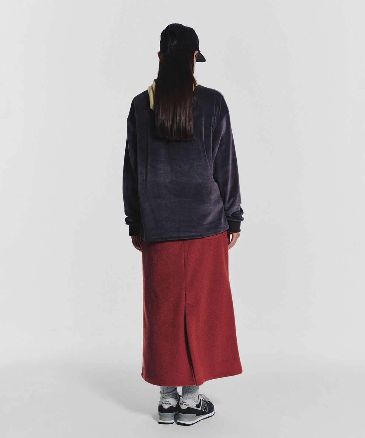미나수(MENASOO) Terry Fleece Long Skirt_Red