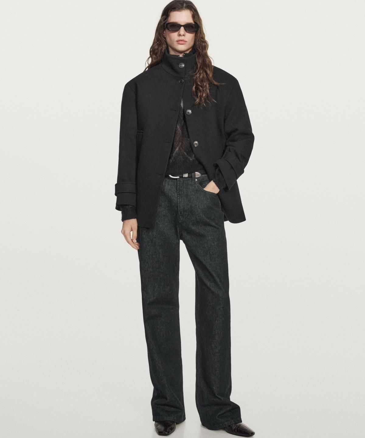 마시모두띠(MASSIMO DUTTI) 버튼 여밈이 있는 울 블렌드 하이넥 코트