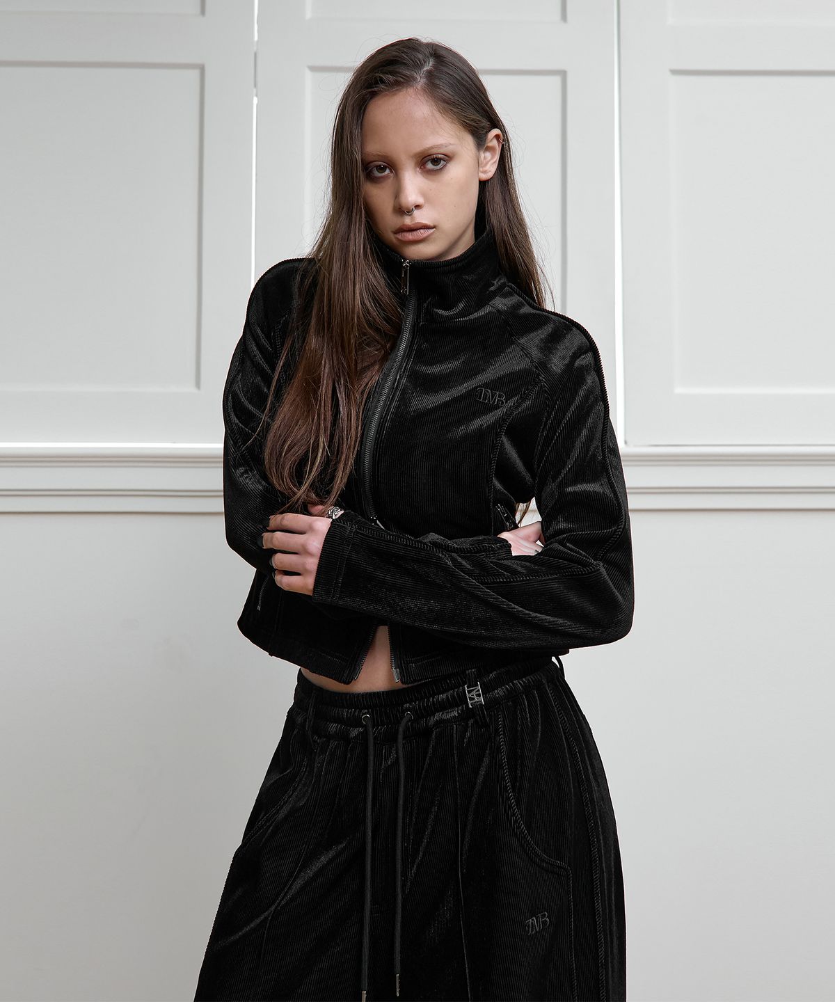 트리밍버드(TREEMINGBIRD) Velour Jersey Set-up Jumper [ Black ]