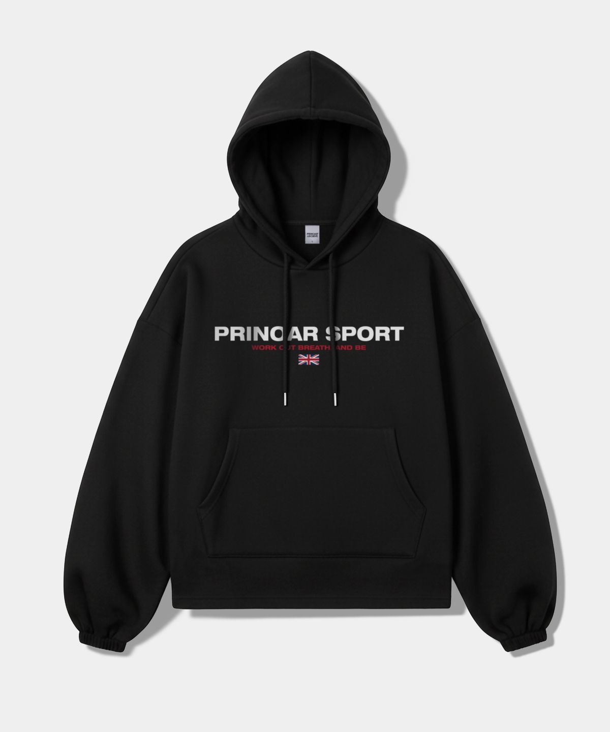프리노어(PRINOAR) [SET] 스포츠 스트링 오버핏 후드 + 원턱 스트링 팬츠 - 블랙