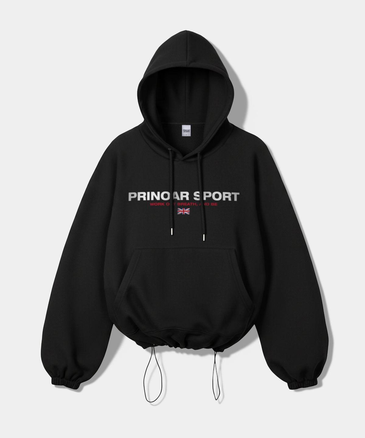 프리노어(PRINOAR) [SET] 스포츠 스트링 오버핏 후드 + 원턱 스트링 팬츠 - 블랙