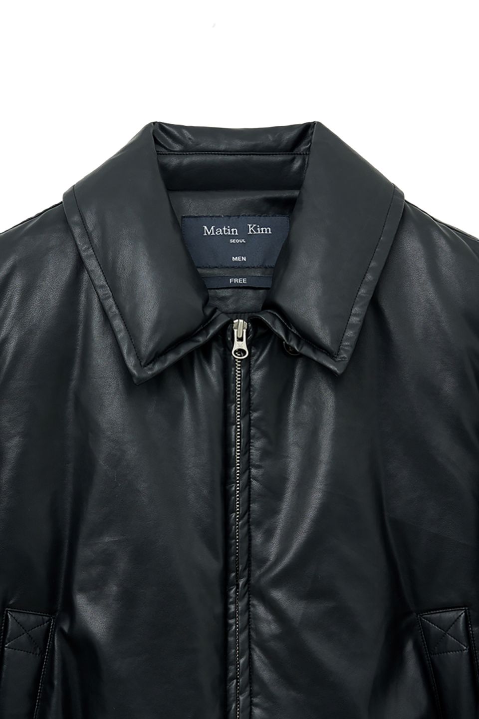 Matin Kim FAUX LEATHER DOWN JUMPER 黒　韓国 MUSINSA公式 | MATIN KIM FAUX LEATHER DOWN JUMPER FOR MEN IN BLACK