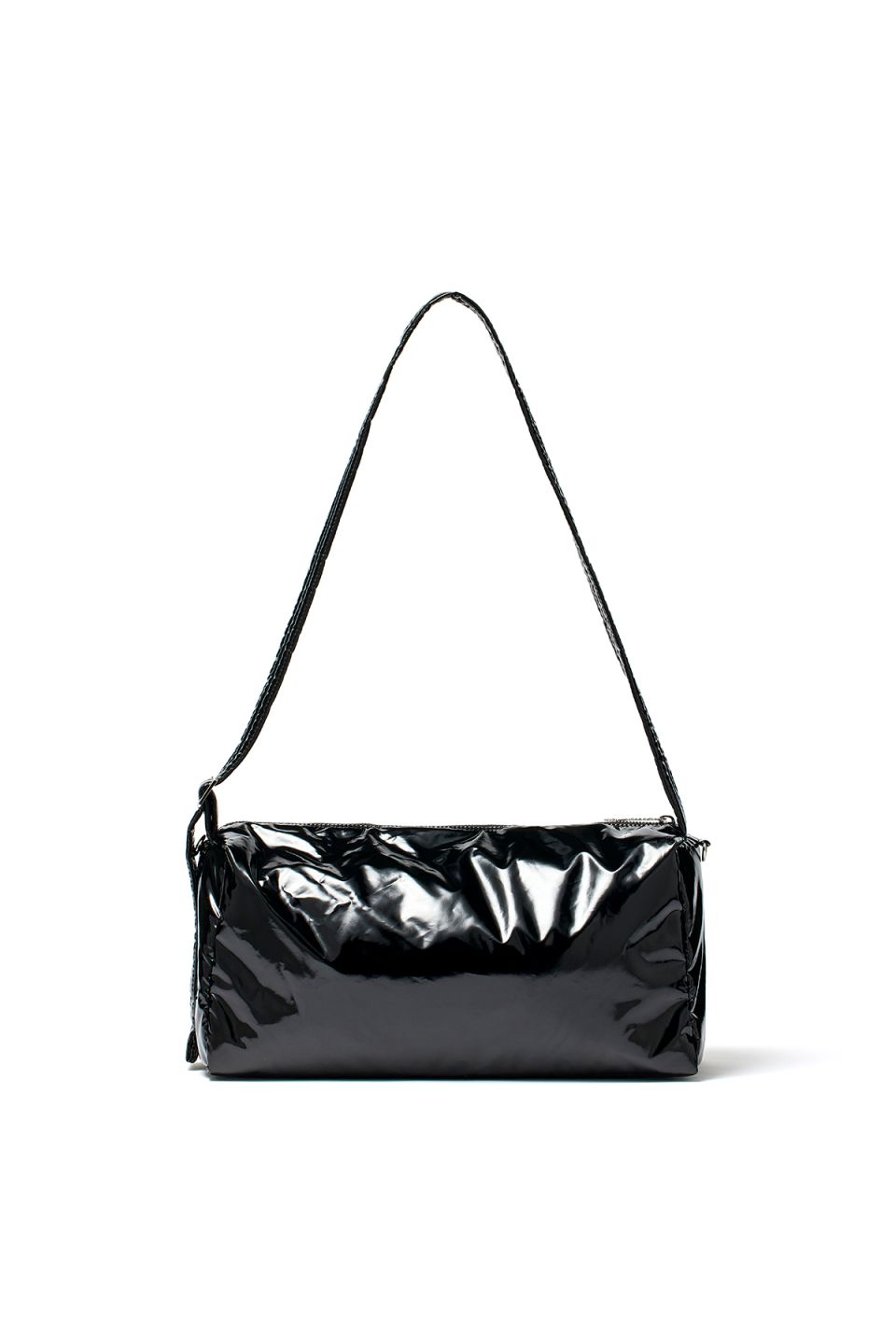 MUSINSA | MATIN KIM GLOSSY LOGO STITCH CROSS BAG IN BLACK