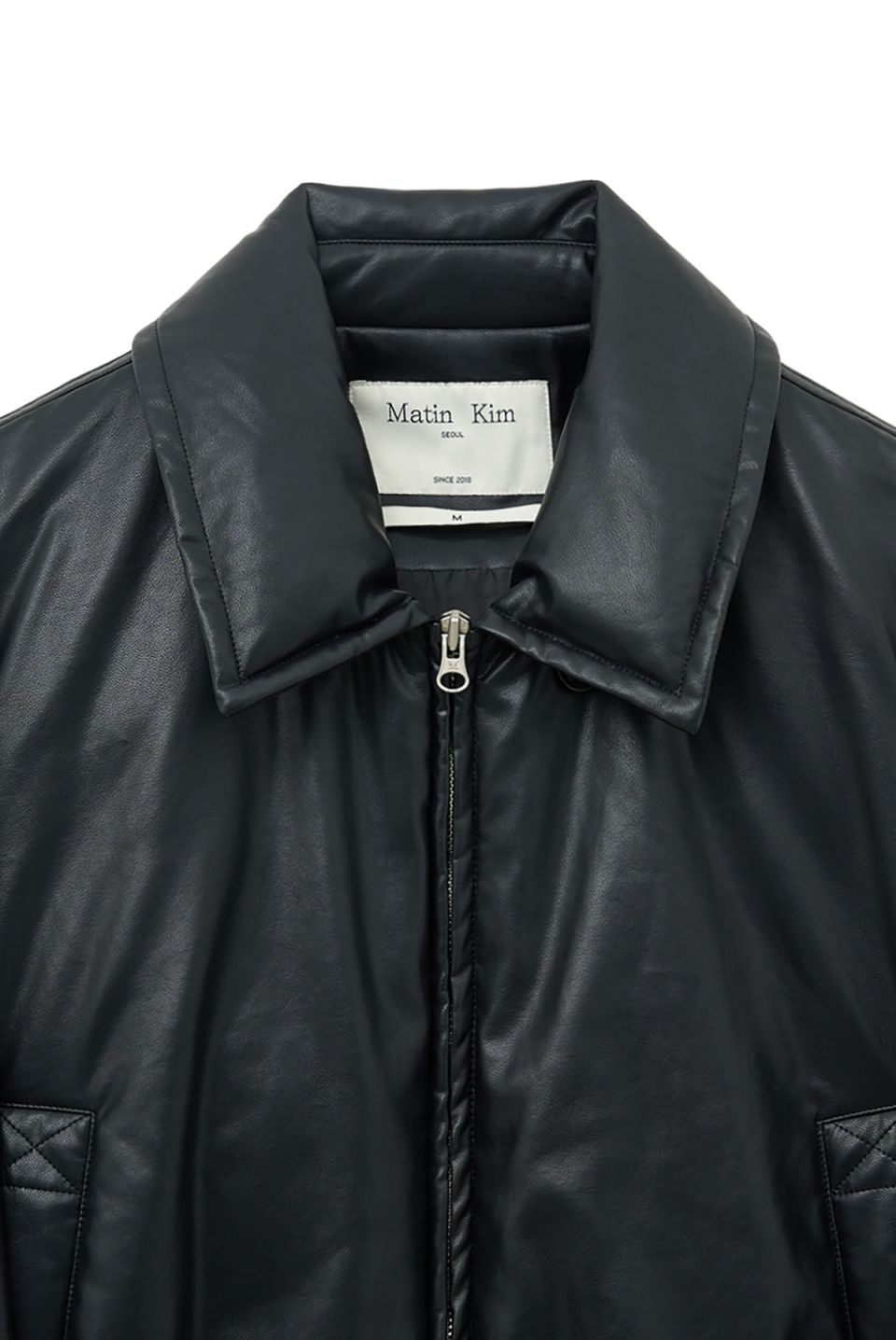 MUSINSA | MATIN KIM FAUX LEATHER DOWN JUMPER FOR WOMEN IN BLACK