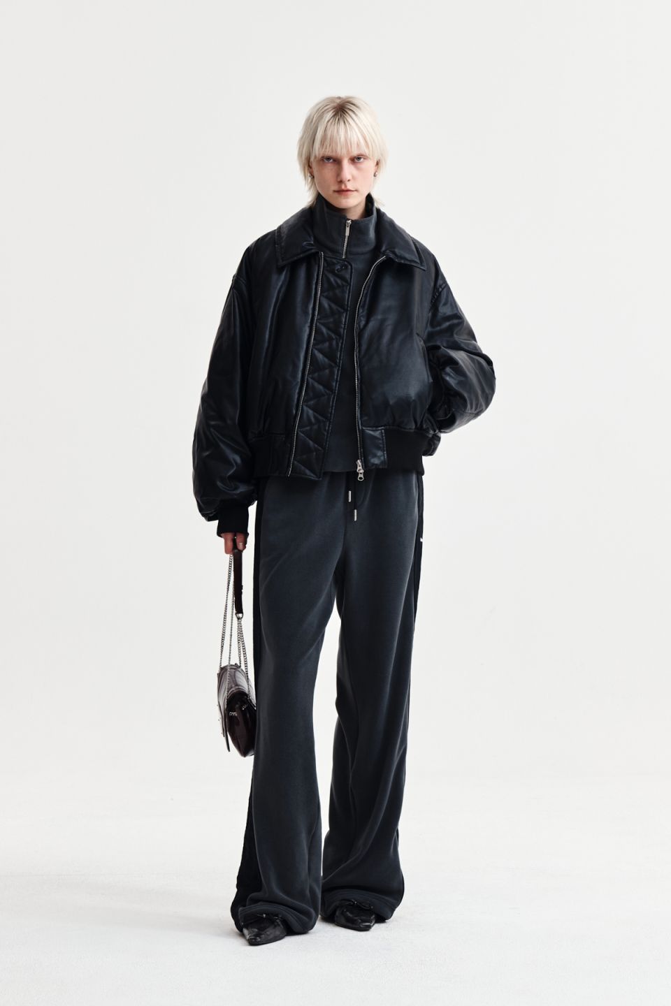 MUSINSA | MATIN KIM FAUX LEATHER DOWN JUMPER FOR WOMEN IN BLACK