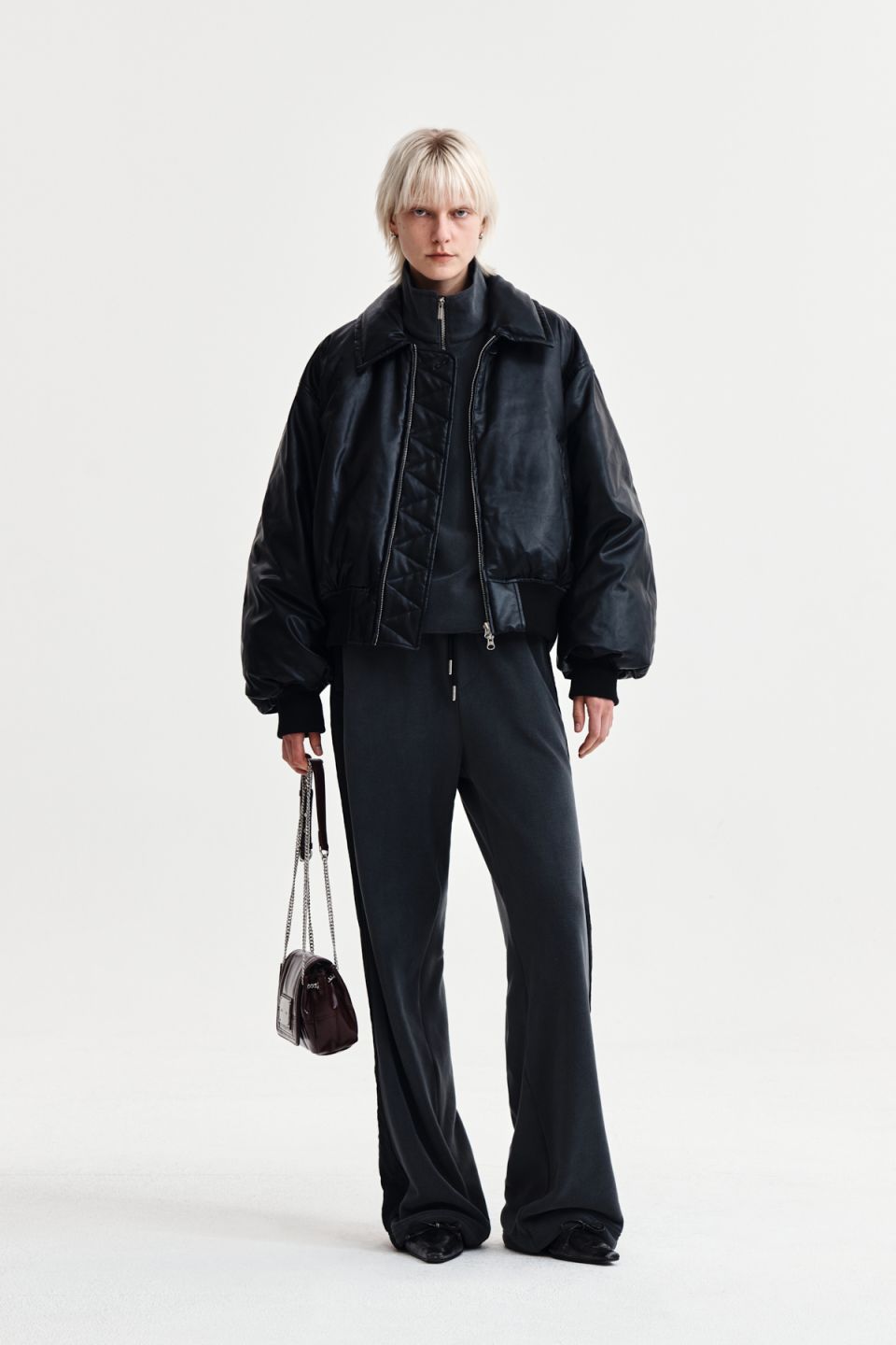 MUSINSA | MATIN KIM FAUX LEATHER DOWN JUMPER FOR WOMEN IN BLACK