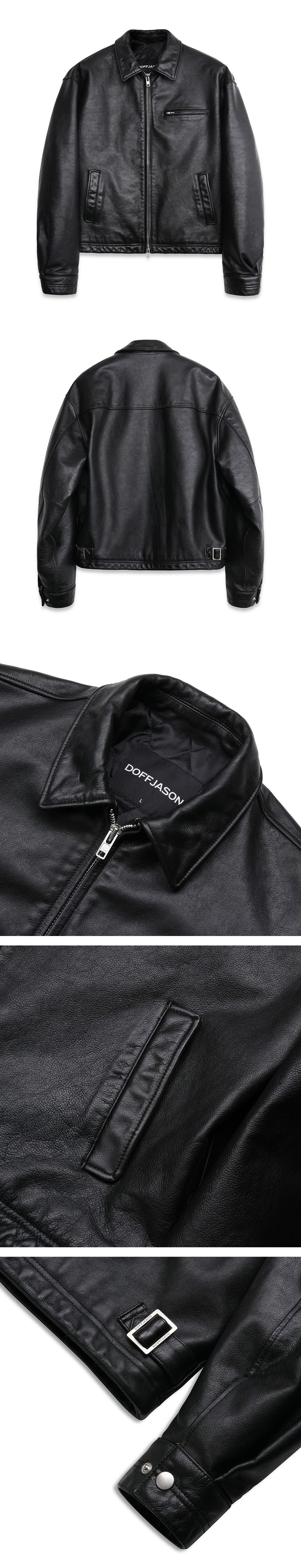 MUSINSA | DOFFJASON Washed Tee Core Leather Single Jacket BLACK