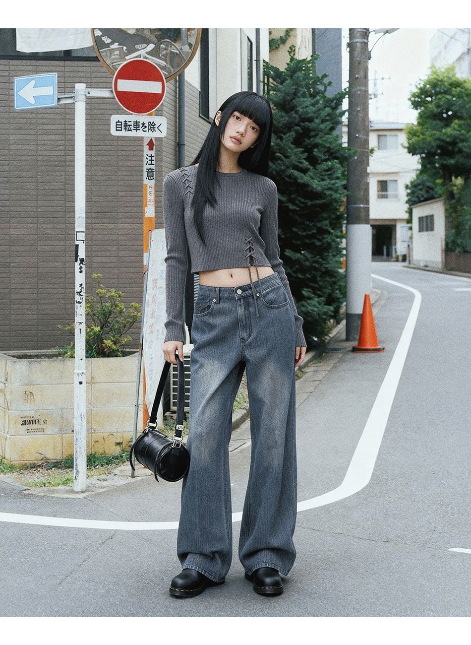 MUSINSA公式 | ANOLORCODE WOMAN ノブブーツカットデニムパンツ（ブルー）