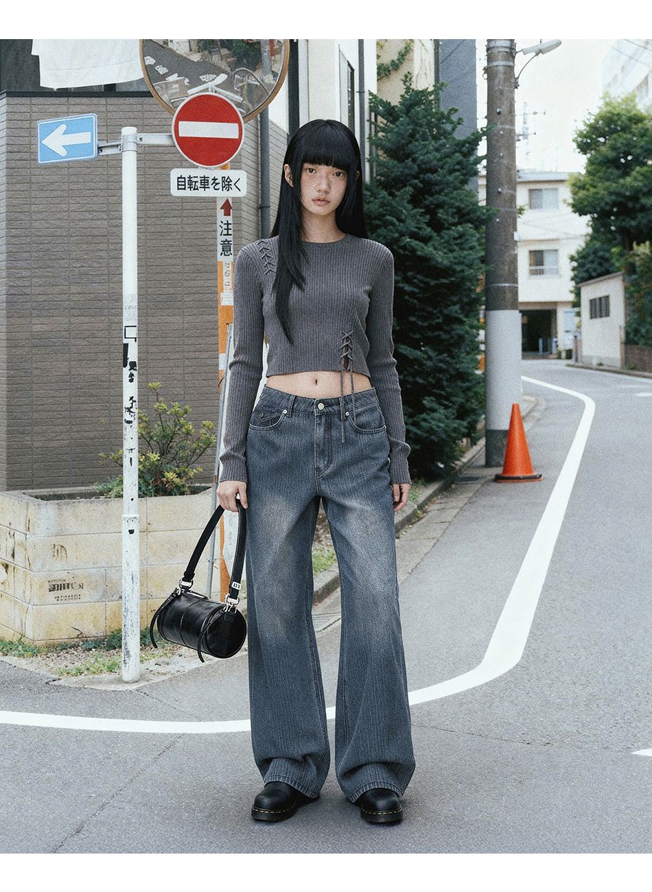 MUSINSA公式 | ANOLORCODE WOMAN ノブブーツカットデニムパンツ（ブルー）