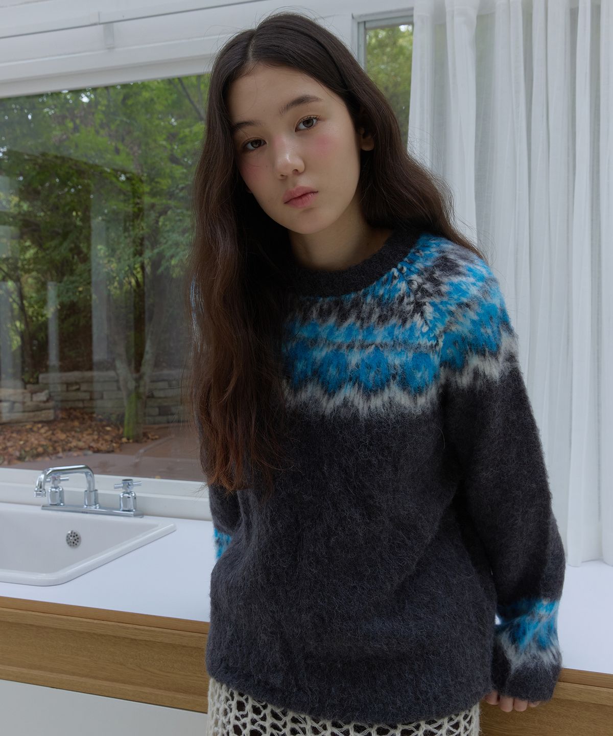 쎄미(SSEMI) NORDIC BRUSHED ROUND KNIT(GR)