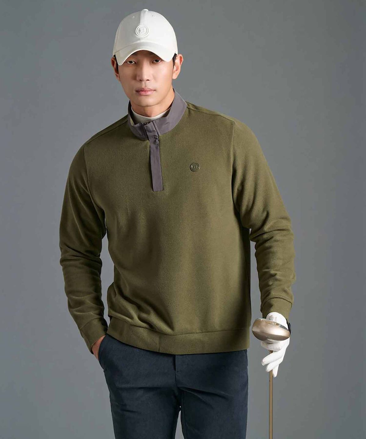 빈폴골프(BEANPOLE GOLF) 남성 사카리바 히든 반집업 - 카키