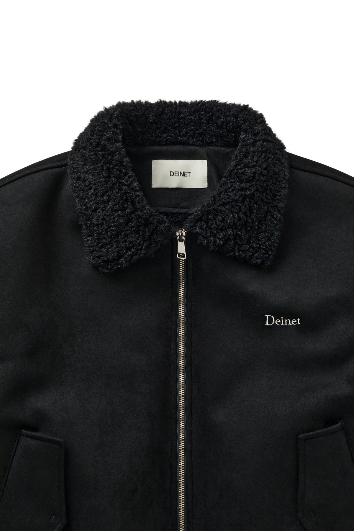 다이닛(DEINET) FAUX SUEDE FUR MUSTANG JACKET IN BLACK