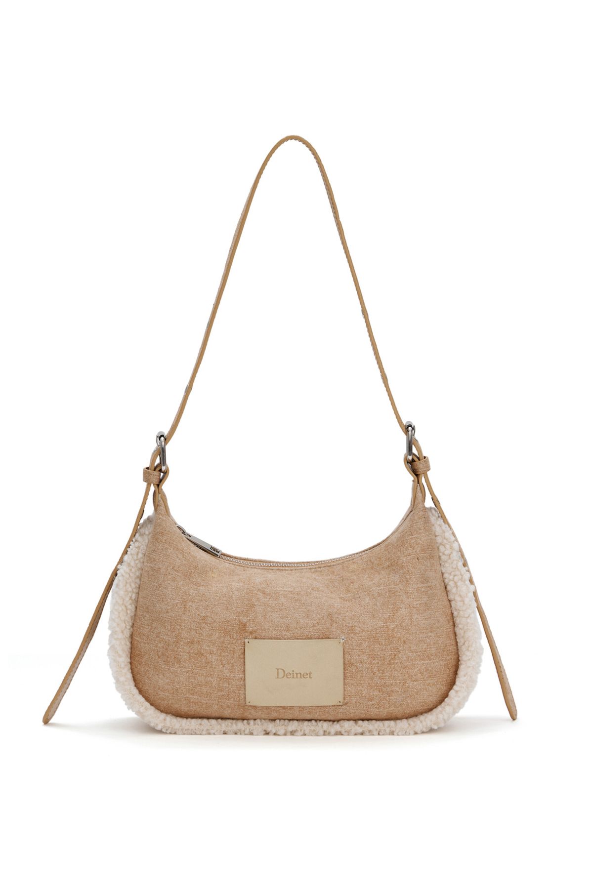 다이닛(DEINET) FAUX SUEDE FUR MINI SHOULDER BAG IN BEIGE