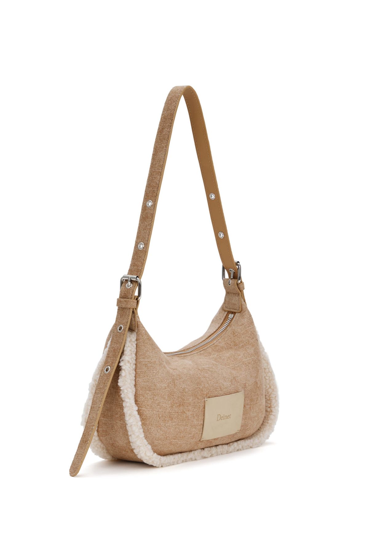 다이닛(DEINET) FAUX SUEDE FUR MINI SHOULDER BAG IN BEIGE