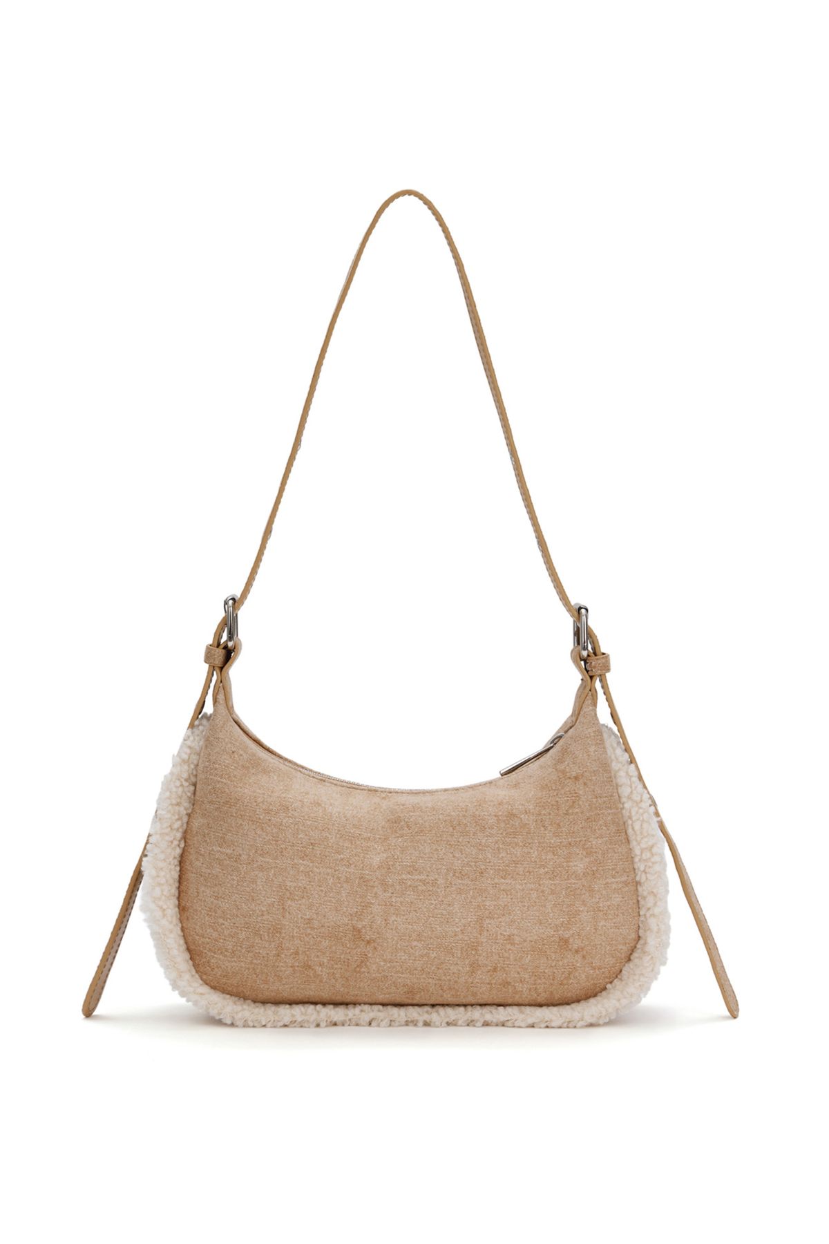다이닛(DEINET) FAUX SUEDE FUR MINI SHOULDER BAG IN BEIGE