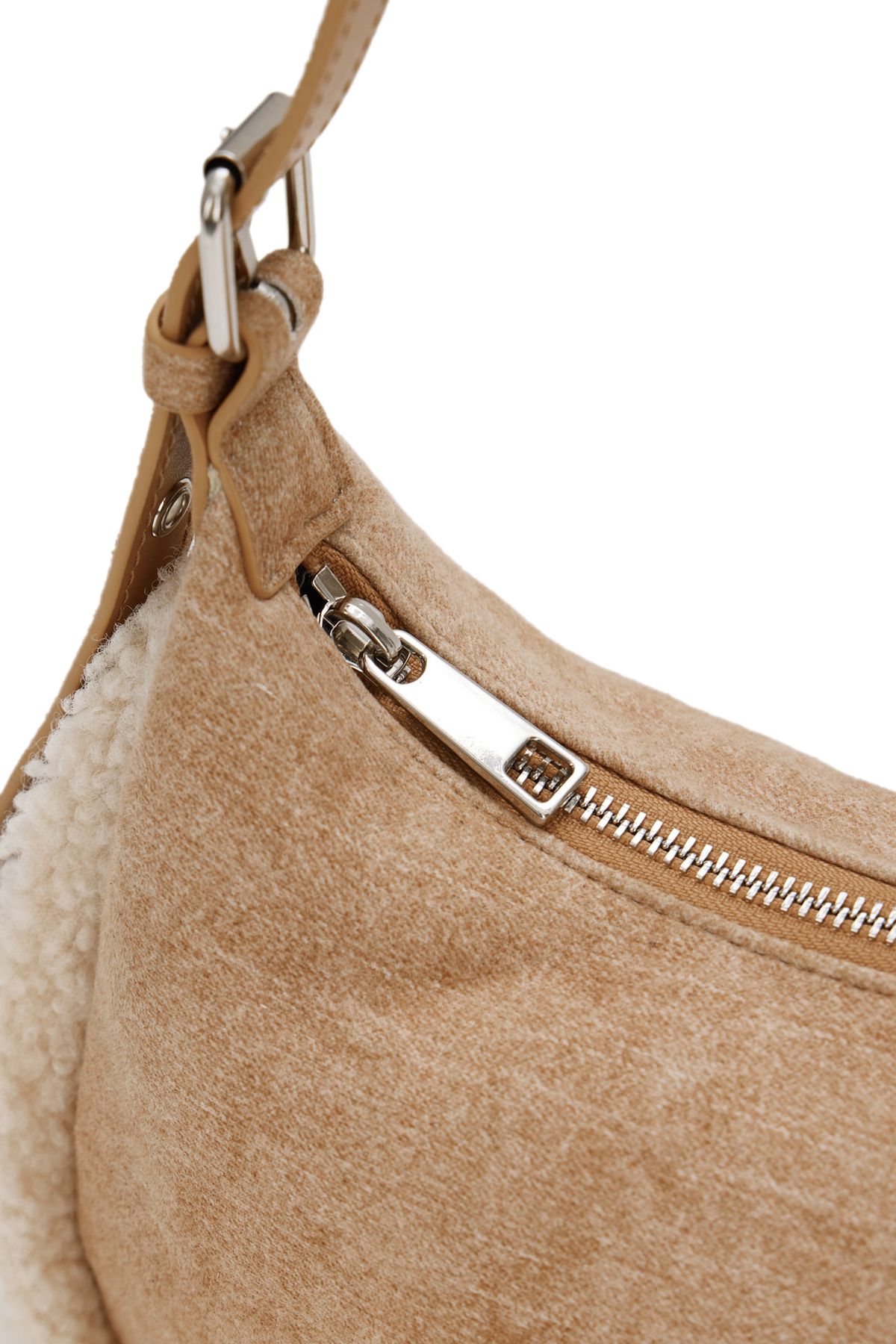 다이닛(DEINET) FAUX SUEDE FUR MINI SHOULDER BAG IN BEIGE