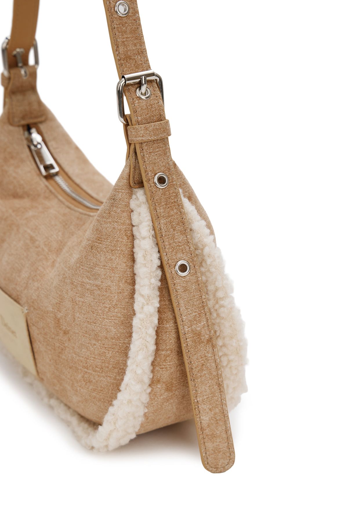 다이닛(DEINET) FAUX SUEDE FUR MINI SHOULDER BAG IN BEIGE