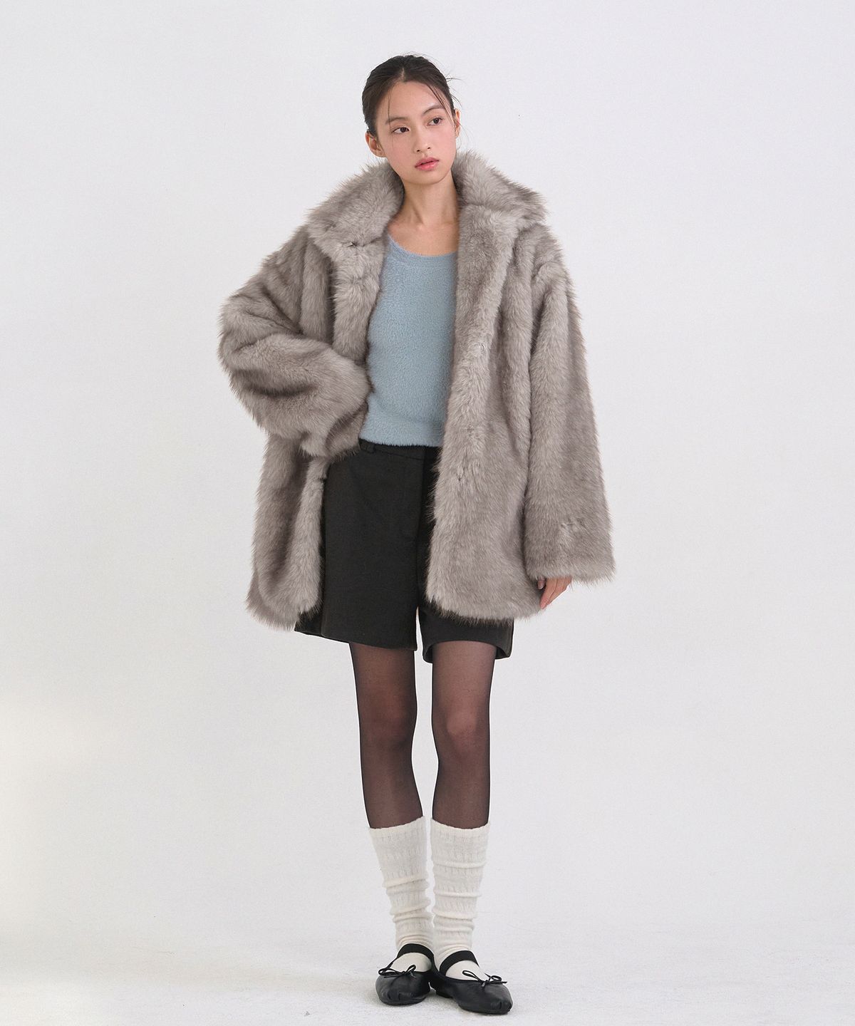 미케네(MICANE) 버니스 하이넥 하프 퍼 자켓