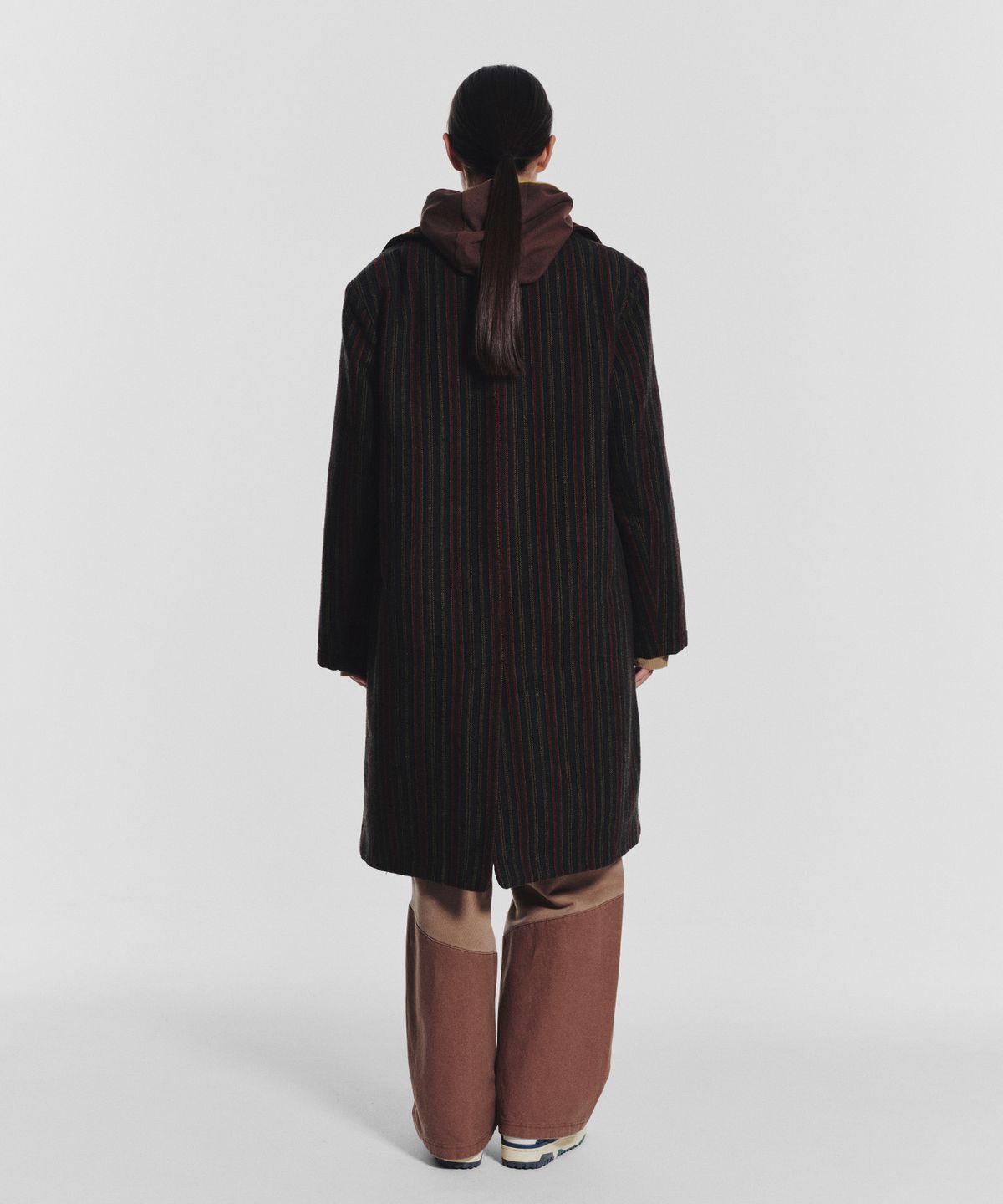 미나수(MENASOO) Striped Classic Long Coat_Green