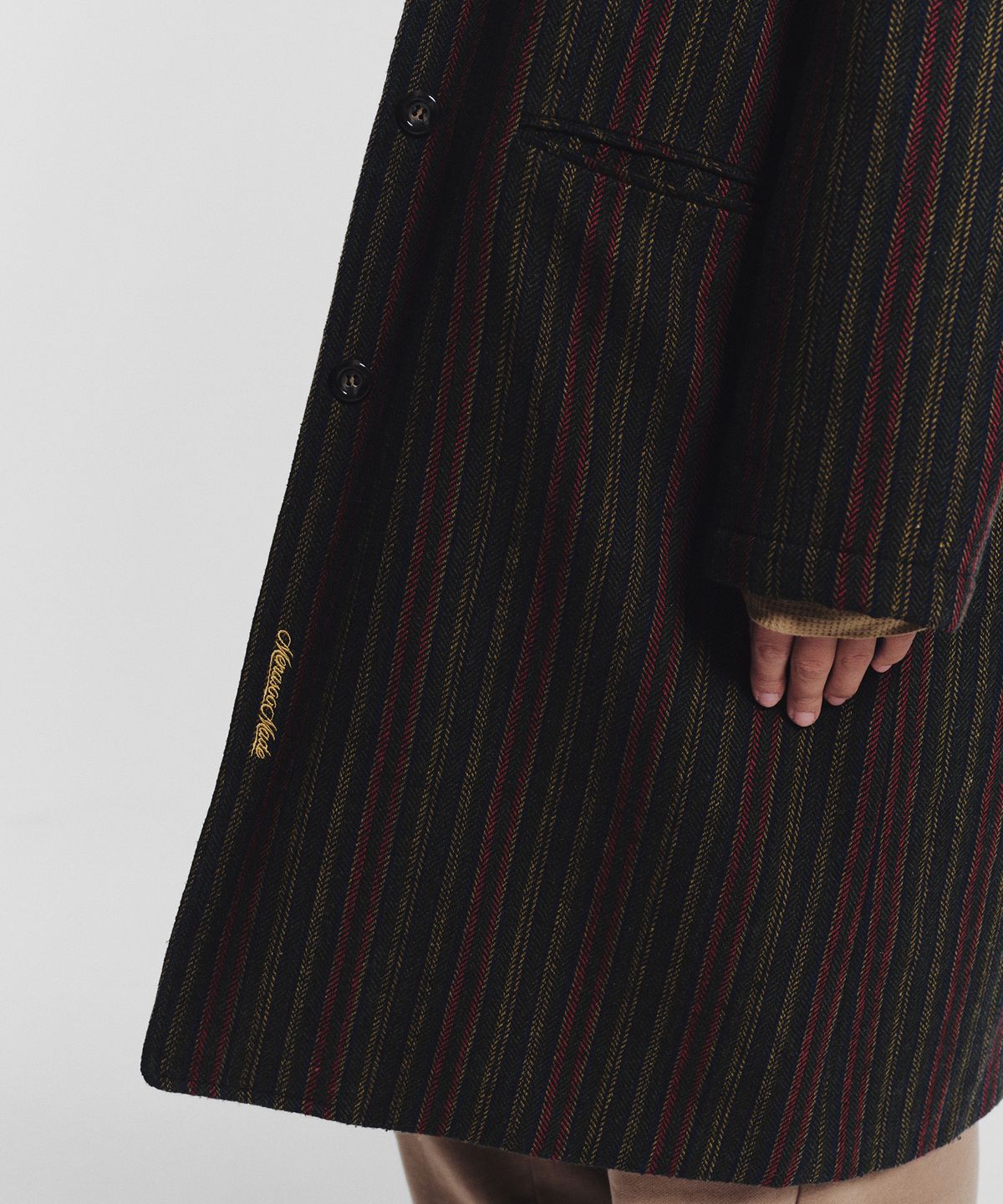 미나수(MENASOO) Striped Classic Long Coat_Green