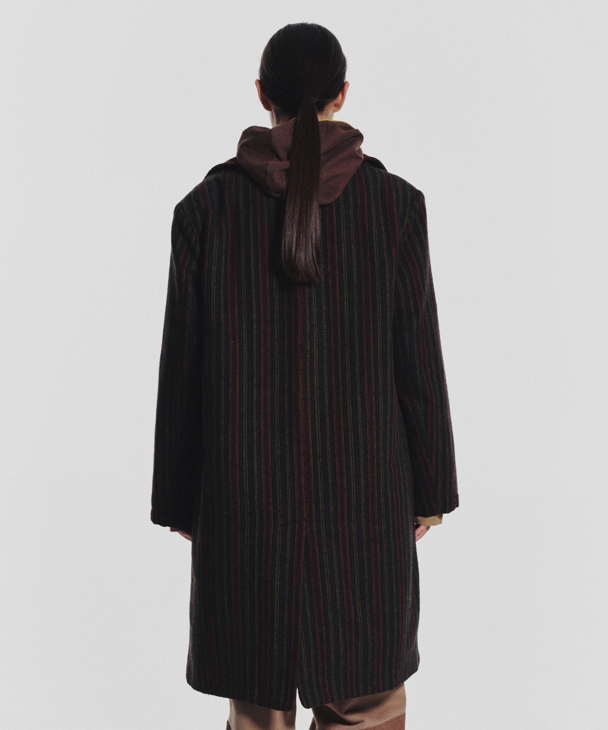 미나수(MENASOO) Striped Classic Long Coat_Green