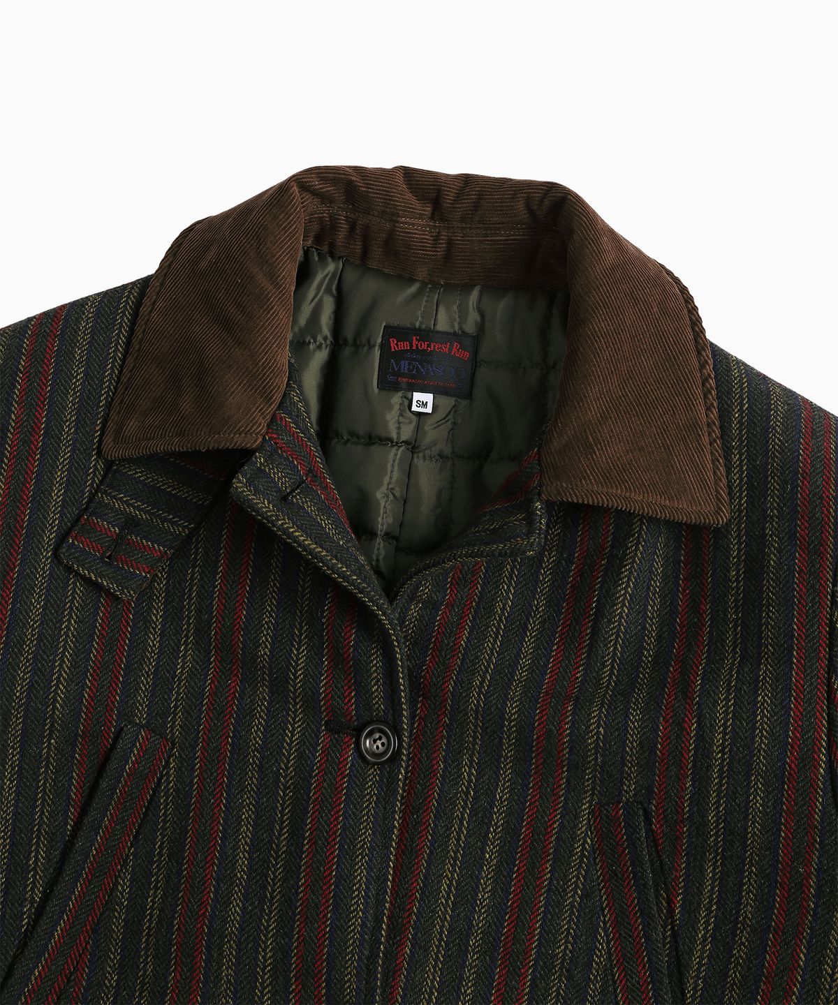미나수(MENASOO) Striped Classic Long Coat_Green