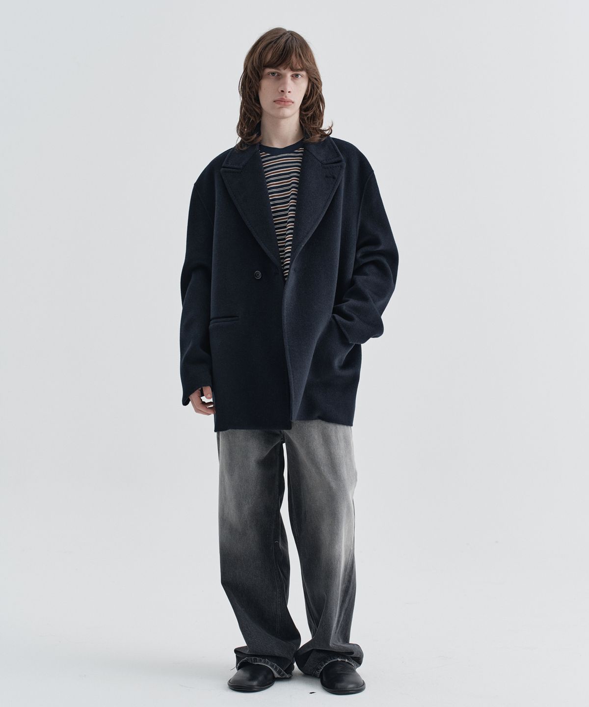 이지오(EZIO) One Button Cashmere Blend Handmade jacket_Navy