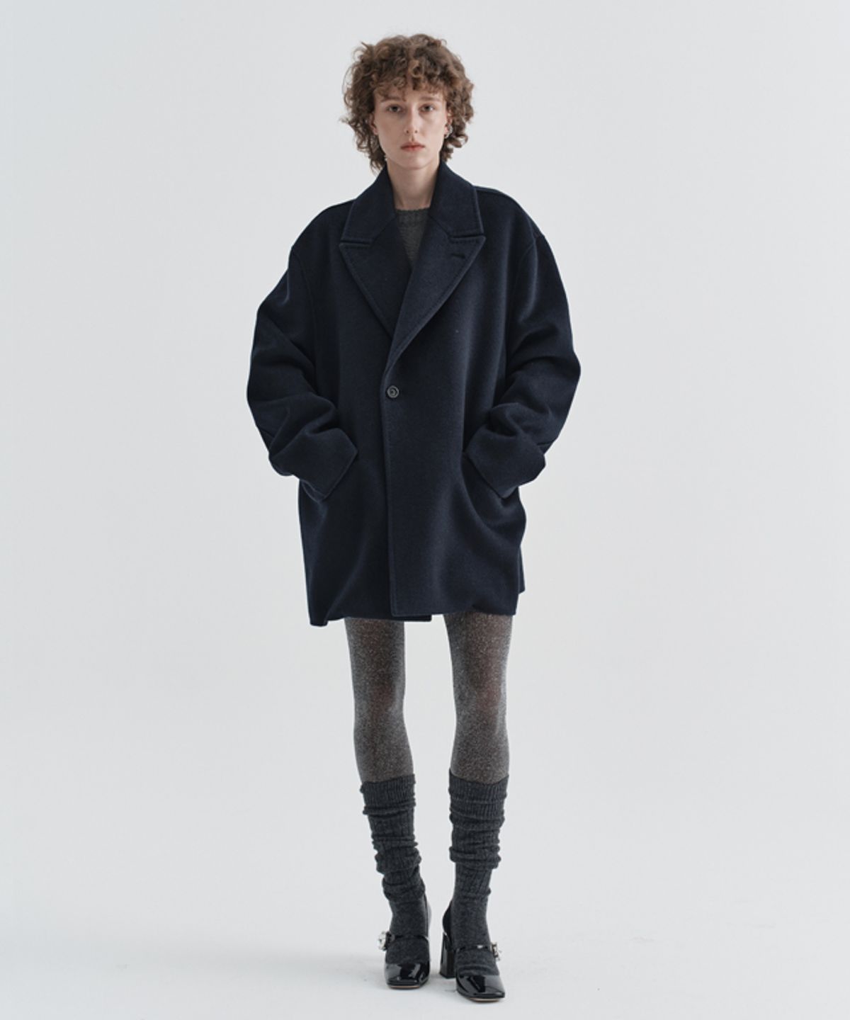 이지오 우먼(EZIO WOMEN) W One Button Cashmere Blend Handmade jacket_Navy