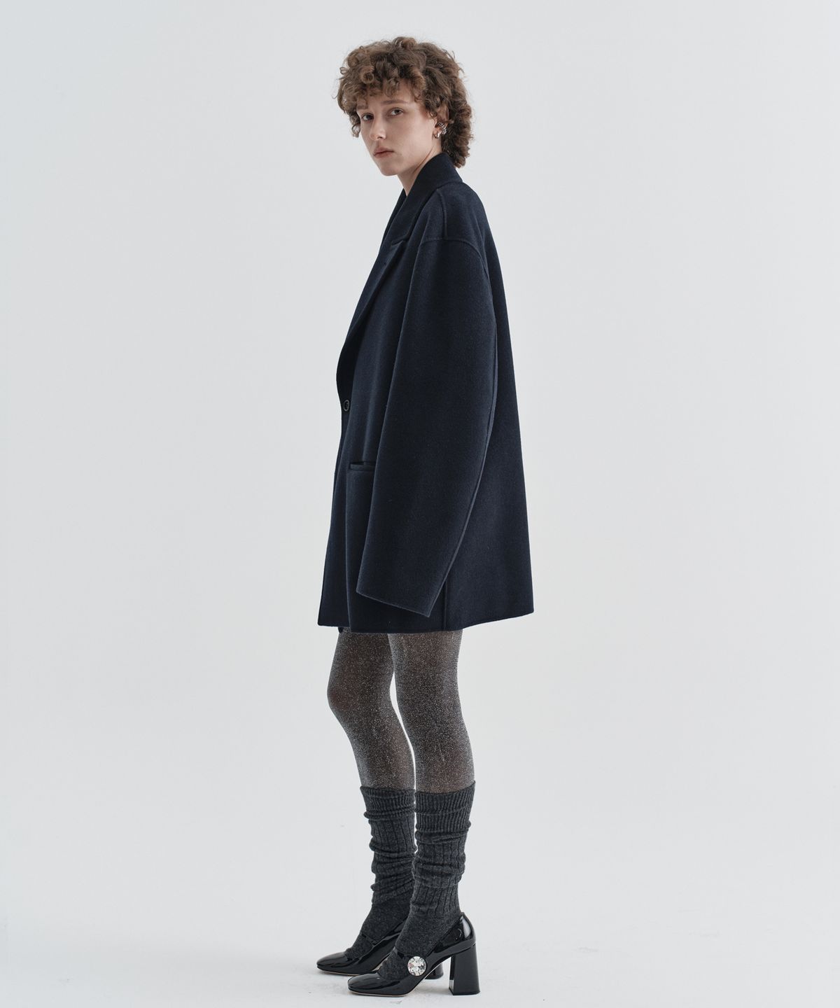 이지오 우먼(EZIO WOMEN) W One Button Cashmere Blend Handmade jacket_Navy