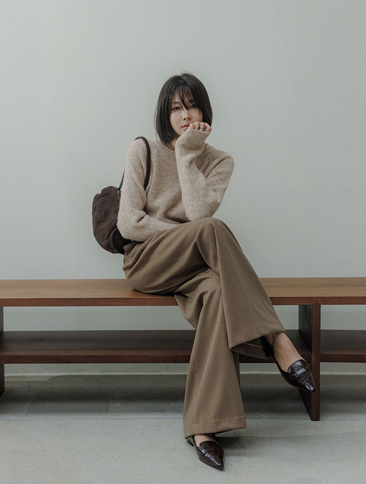 메무아(MEMUA) 헤링본 맥시 와이드 슬랙스