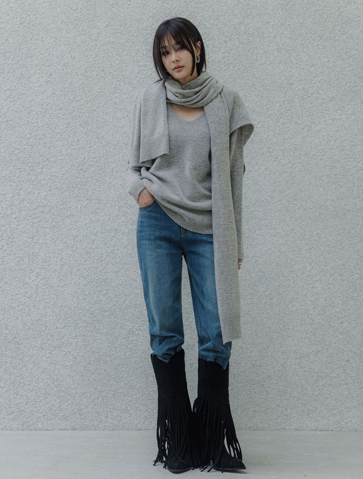 메무아(MEMUA) 끌레르 라쿤 메리노울 숄머플러(오트밀)