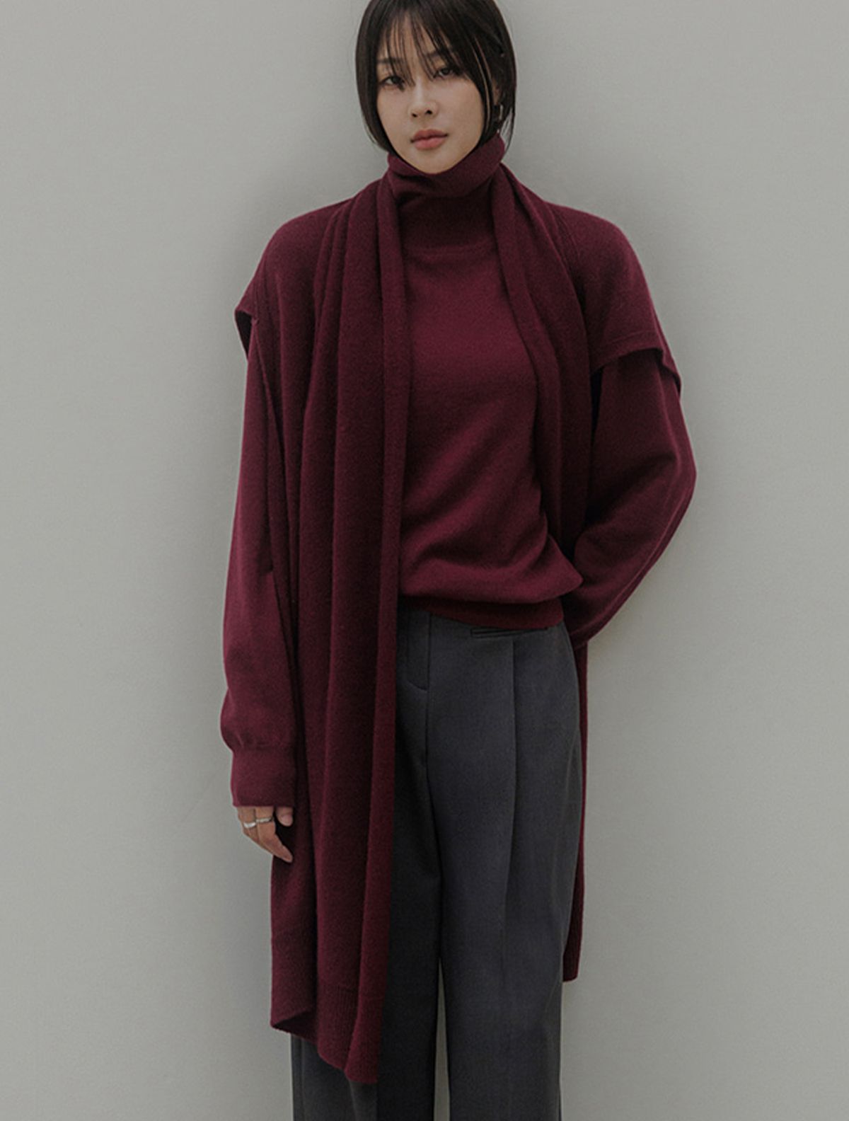 메무아(MEMUA) 끌레르 라쿤 메리노울 숄머플러(버건디)