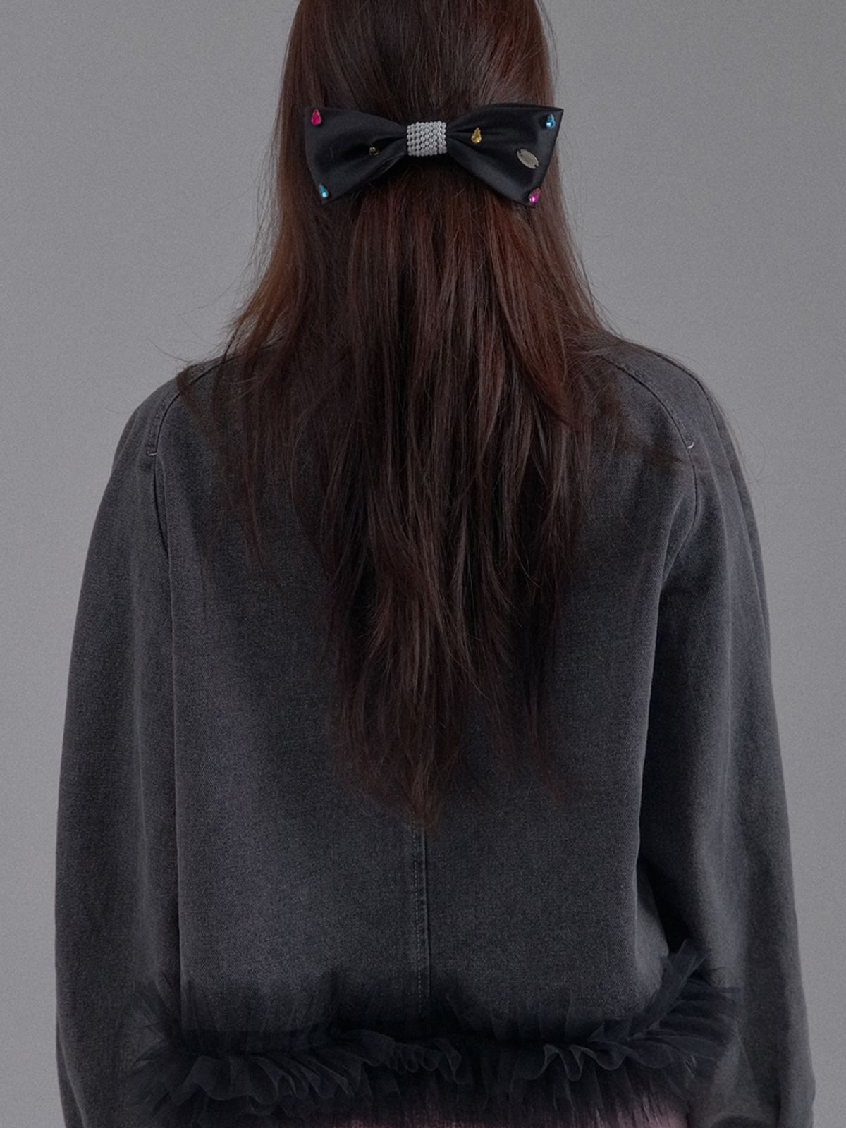 쏘리, 투 머치 러브(SORRY, TOO MUCH LOVE) Crystal Gem Satin Bow Hairpin_Black