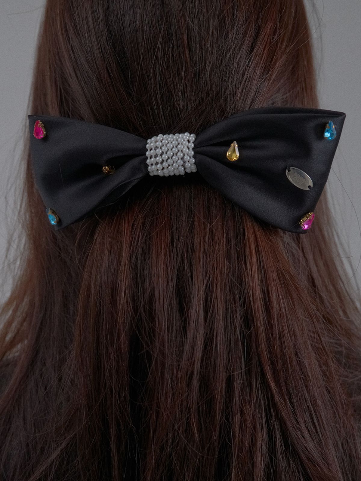 쏘리, 투 머치 러브(SORRY, TOO MUCH LOVE) Crystal Gem Satin Bow Hairpin_Black