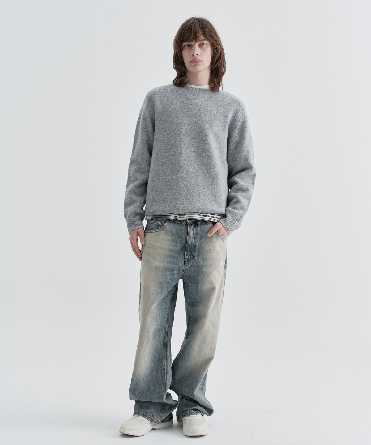 이지오(EZIO) Plain Round Knit_Melange Grey