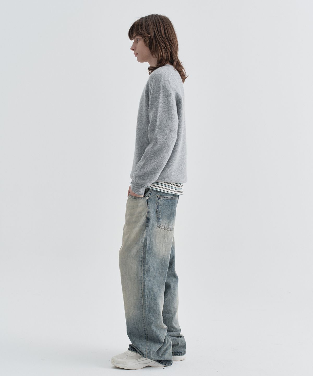 이지오(EZIO) Plain Round Knit_Melange Grey