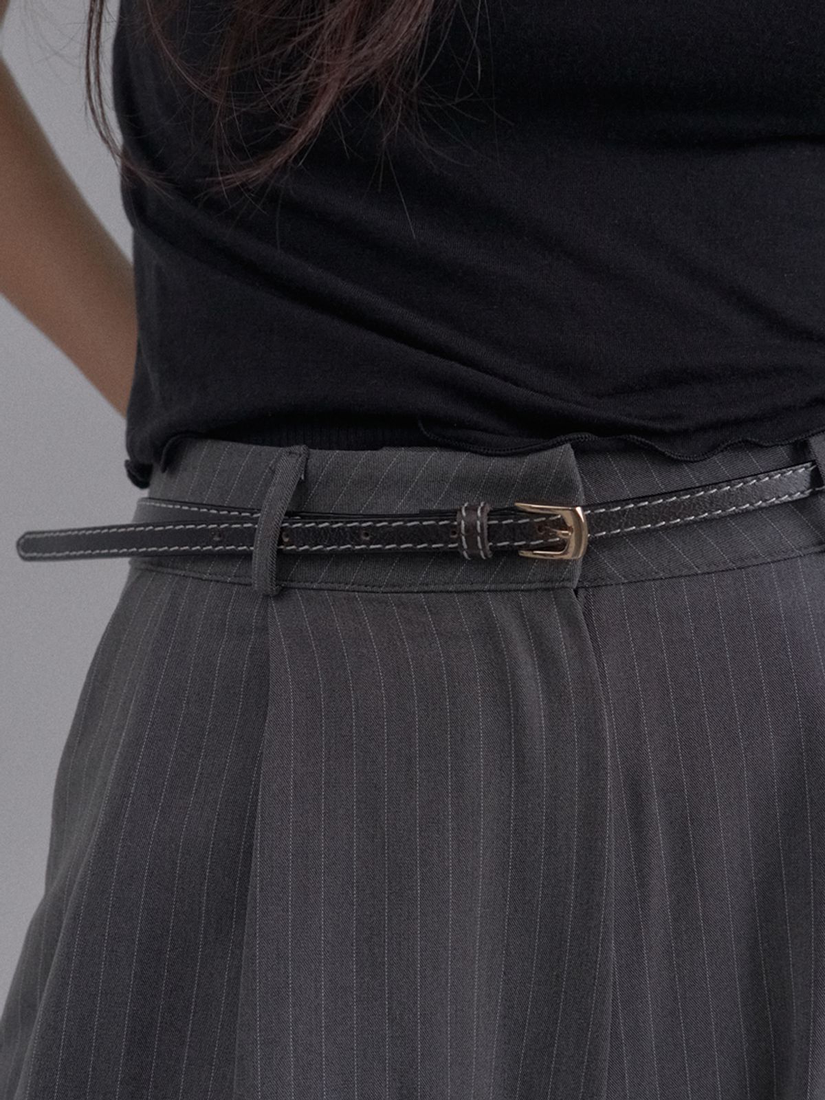 쏘리, 투 머치 러브(SORRY, TOO MUCH LOVE) Stitch Slim Cow Belt_Black