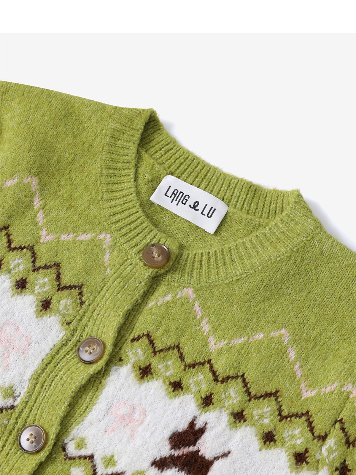 랭앤루(LANGNLU) AGAVI Jacquard Cardigan(아가비)_OLIVE