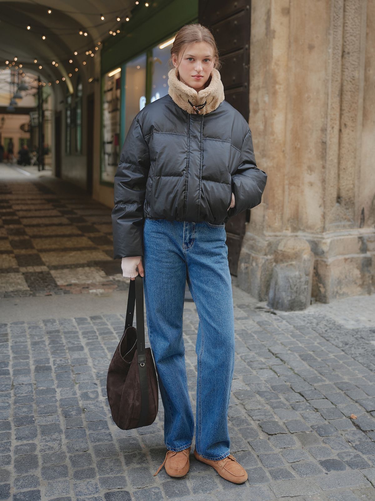 랭앤루(LANGNLU) KOLIN Faux Fur Collar Duck Padding(콜린)_BLACK