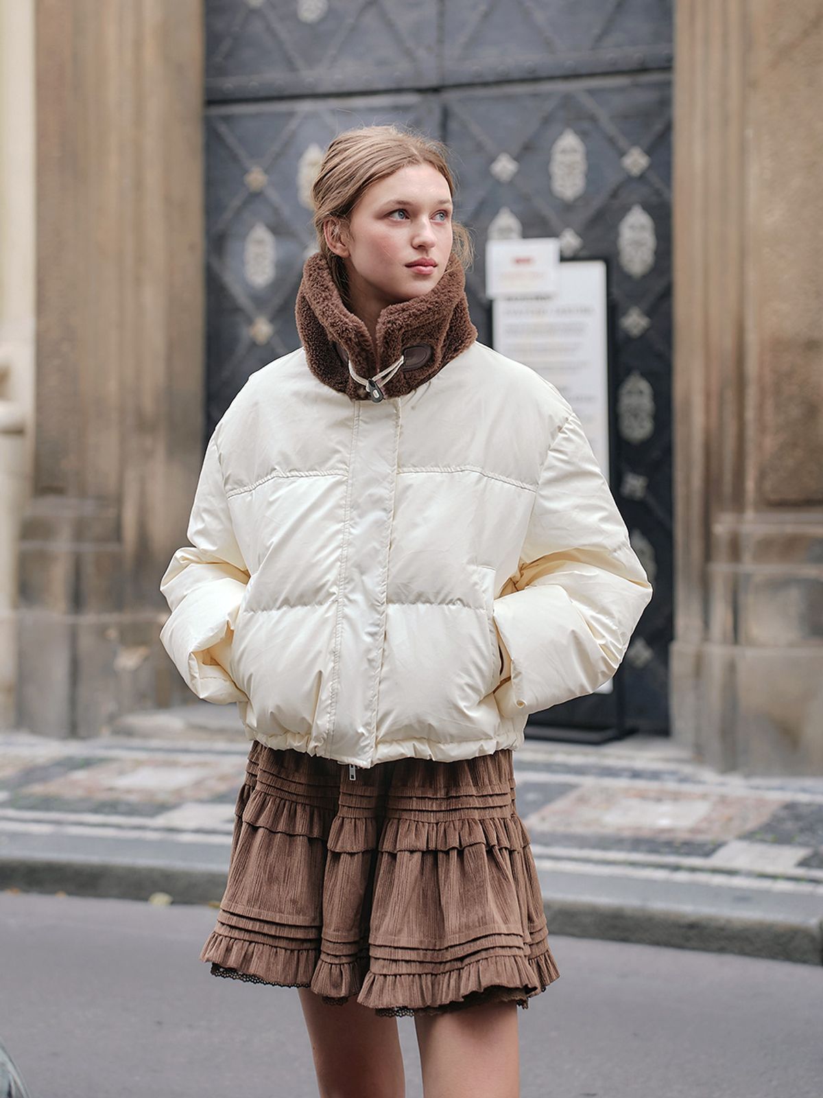 랭앤루(LANGNLU) KOLIN Faux Fur Collar Duck Padding(콜린)_IVORY