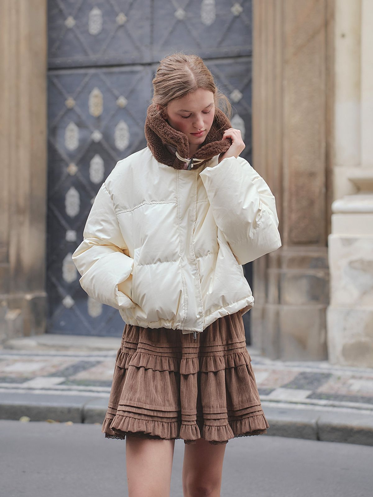 랭앤루(LANGNLU) KOLIN Faux Fur Collar Duck Padding(콜린)_IVORY