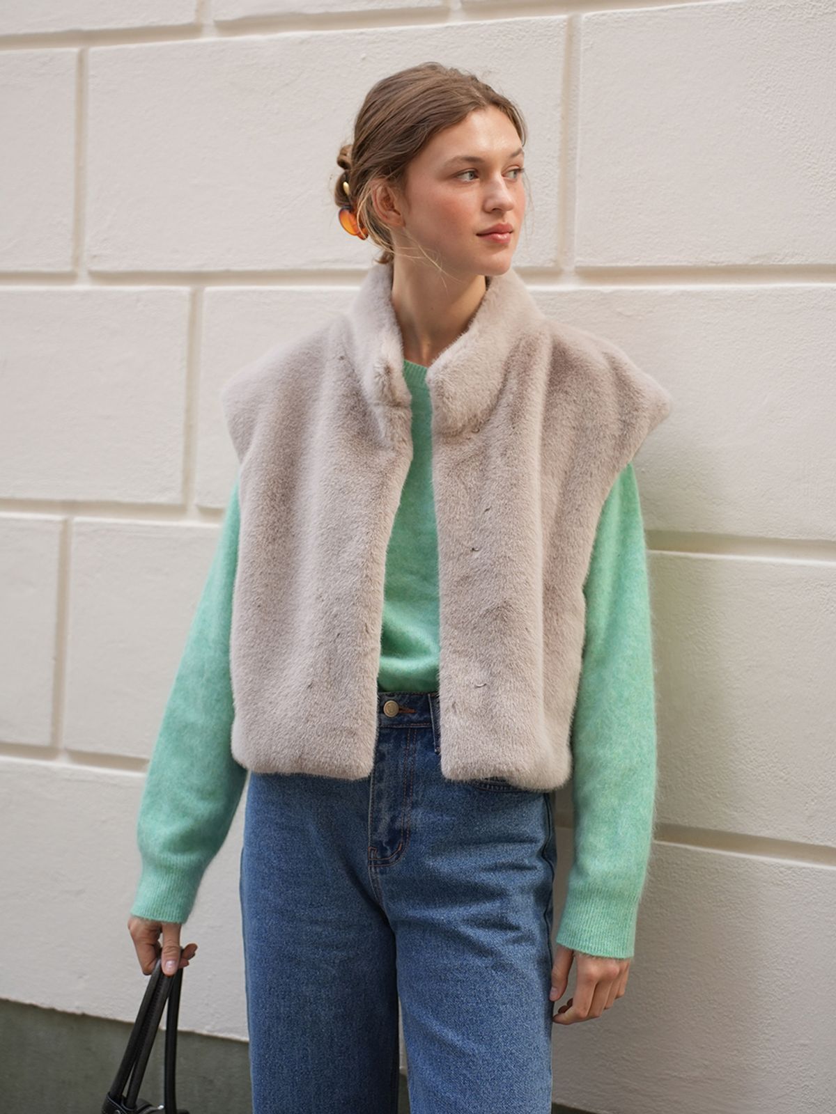 랭앤루(LANGNLU) SARAH Faux Fur Vest(세라)_LIGHT GREY