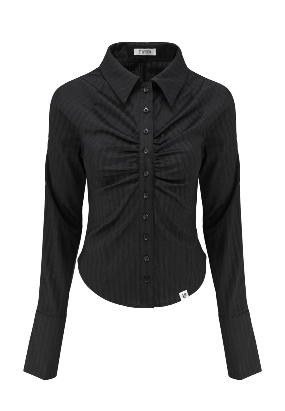 511비전(511VISION) VEIL CUT-OUT STRIPE SHIRTS , BLACK