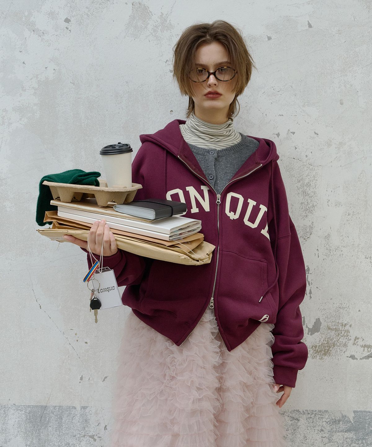 론크(LONQUE) LONQUE HOOD ZIP-UP (WINE)