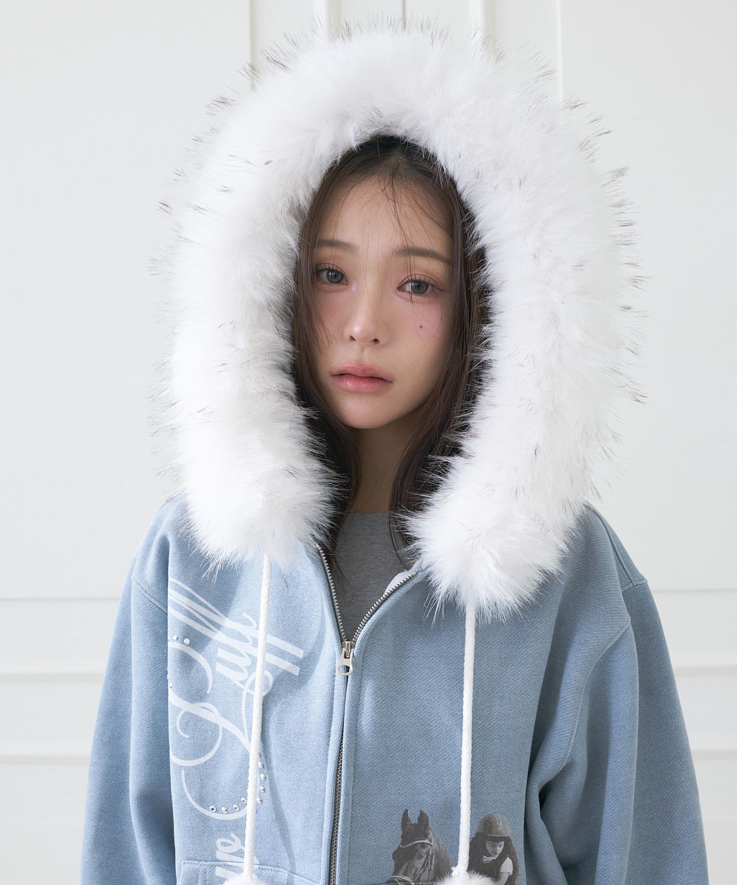 MUSINSA公式 | LARTIGENT L21 SNOW FUR HOOD ZIP-UP(SKY BLUE)
