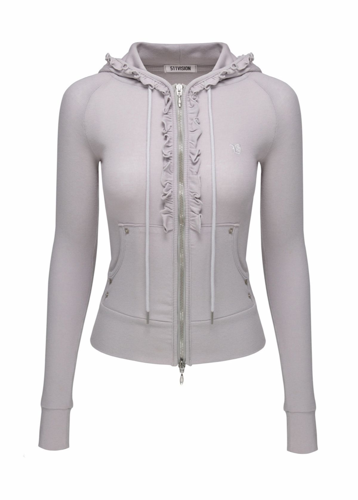 511비전(511VISION) CITY FRILL ZIP-UP HOODIE , LIGHT-GREY