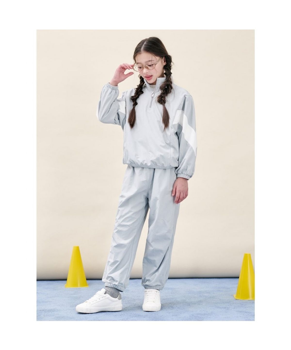 빈폴 키즈(BEANPOLE KIDS) 배색 반집업 플리스 안감 2PCS 상하 세트  라이트 그레이 (BI5Y41U042)