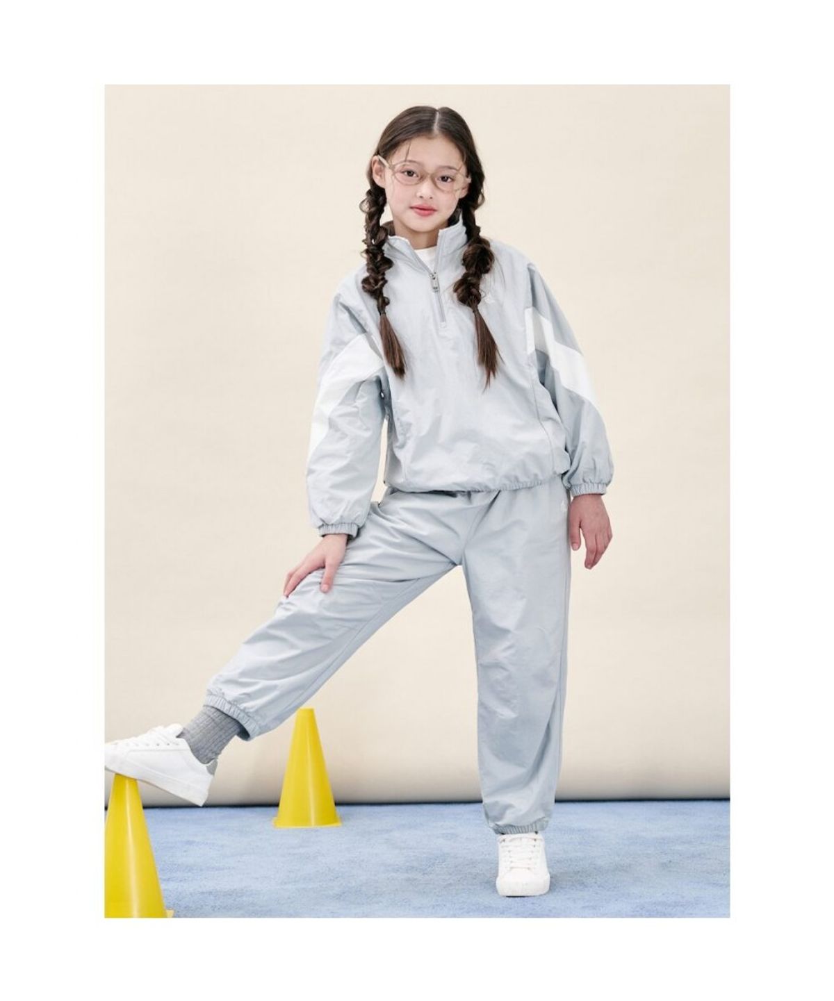 빈폴 키즈(BEANPOLE KIDS) 배색 반집업 플리스 안감 2PCS 상하 세트  라이트 그레이 (BI5Y41U042)