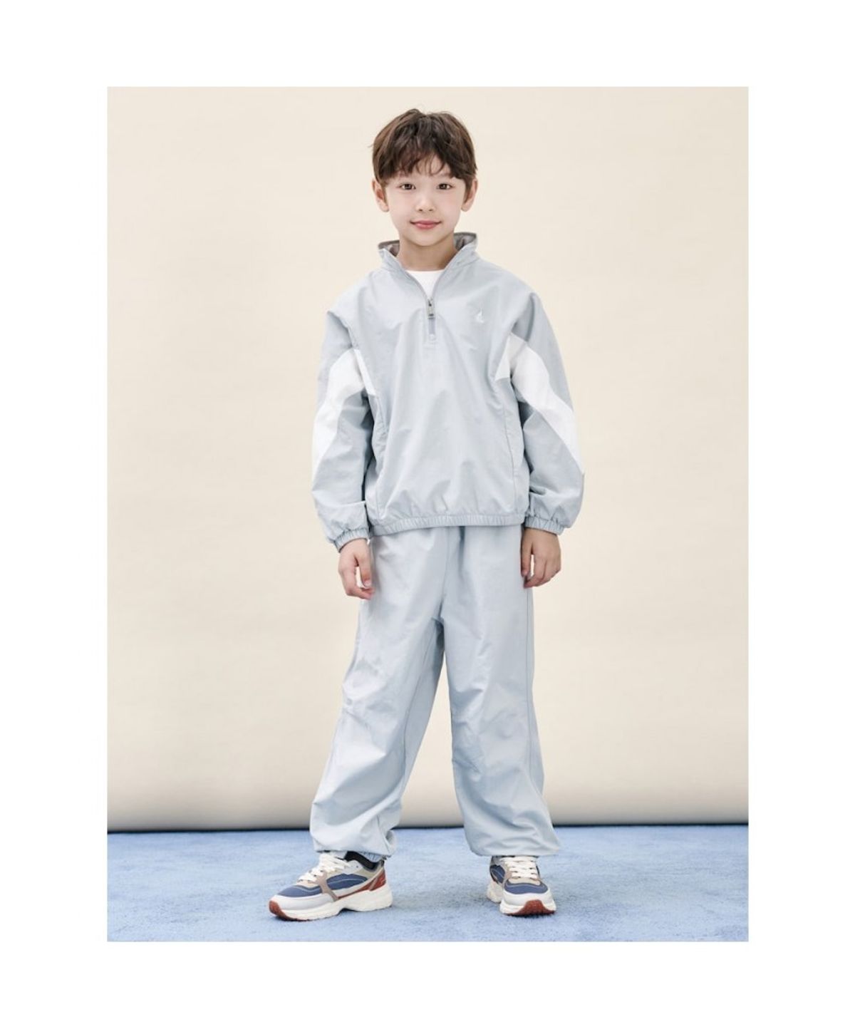 빈폴 키즈(BEANPOLE KIDS) 배색 반집업 플리스 안감 2PCS 상하 세트  라이트 그레이 (BI5Y41U042)